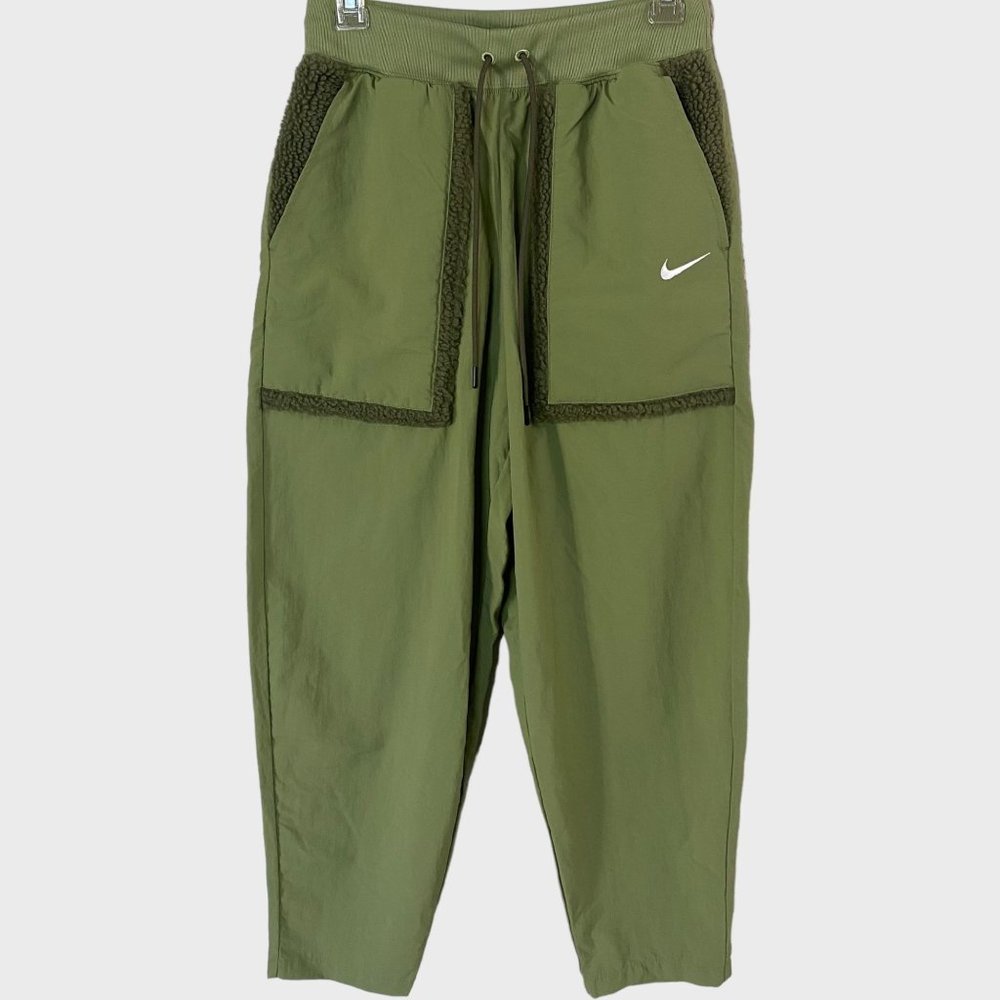 Nike Sportswear Essential Woven High Rise Pants Womens Small Green Loose Fit